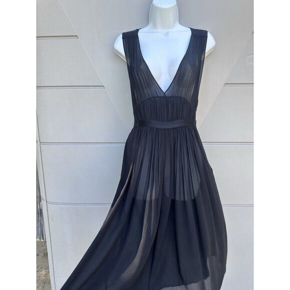 Theory Black Silk Chiffon Sheer pleated dress SZ 6 LBD Minimalist Quiet Luxury - Picture 9 of 16